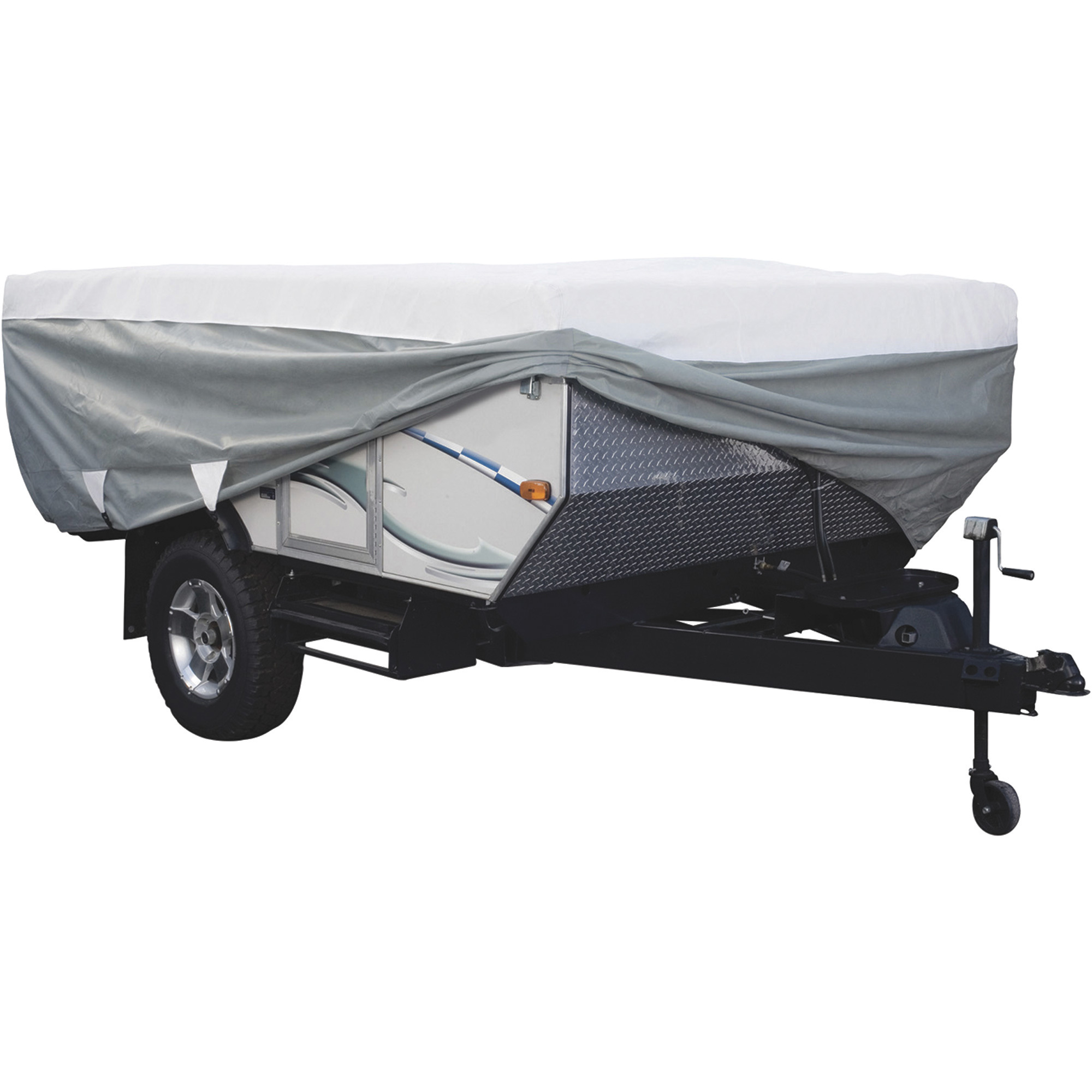 Classic Accessories OverDrive PolyPro 3 Deluxe Folding Camper Trailer Cover, Gray and White, Fits 10ft.L-12ft.L Campers, Model# 80-039-153106-00